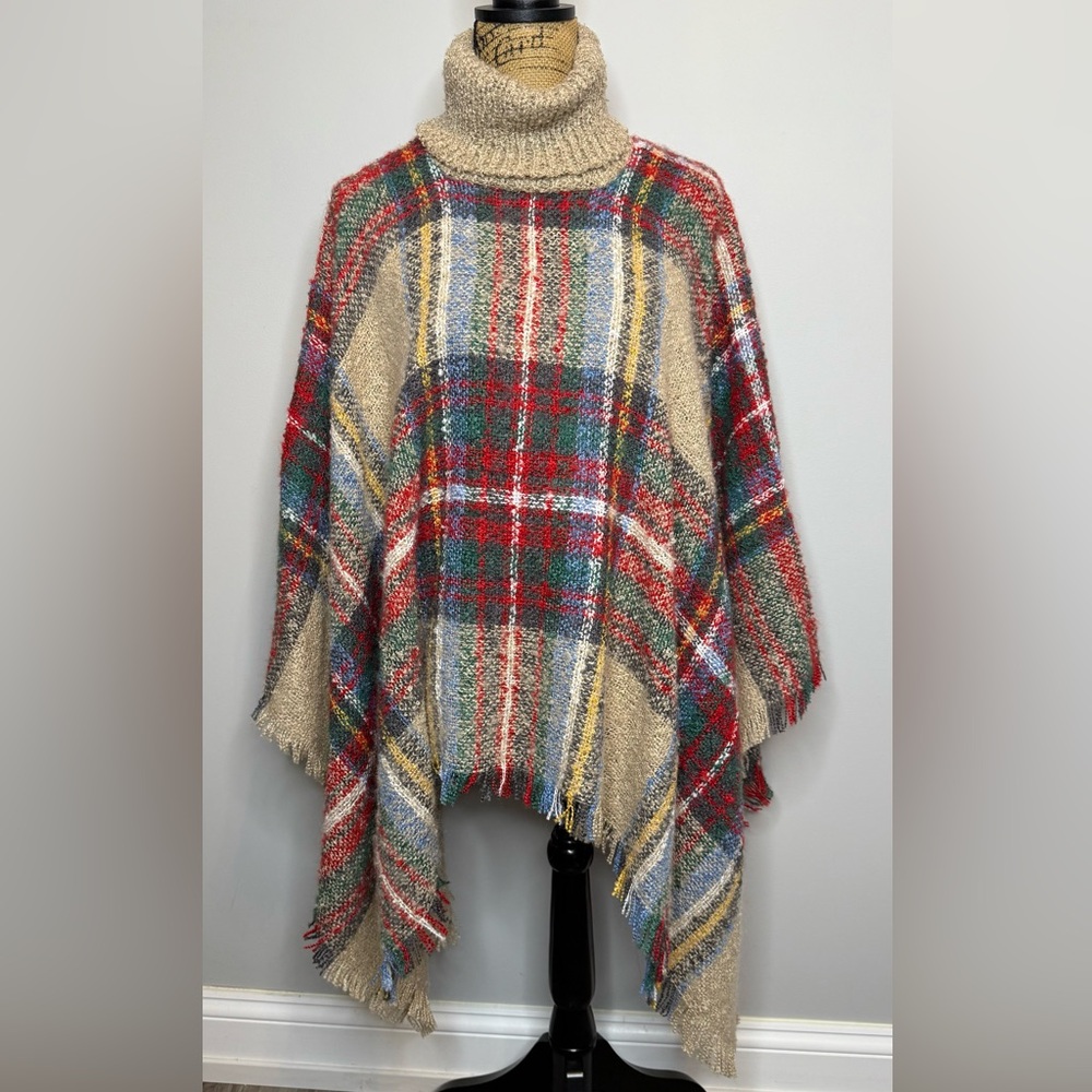 Plaid Multicolor Poncho, ONESIZE